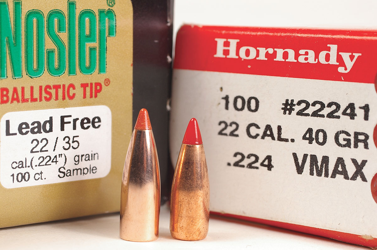New lead-free bullets include, from the left: the Nosler .22-caliber Ballistic Tip Lead-Free, Barnes .22-caliber Varmint Grenade and Nosler’s .24-caliber  Ballistic Tip Lead-Free.